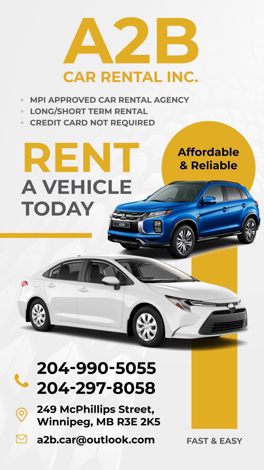 A2B Car Rental promotional flyer